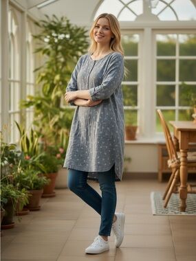 Soft Blue Floral Button-Front Tunic